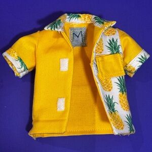 Handcrafted pineapple print color block style doll shirt in yellow